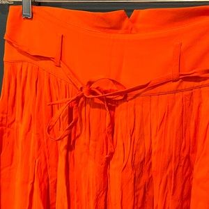 Orange Cotton High Rise Midi Skirt